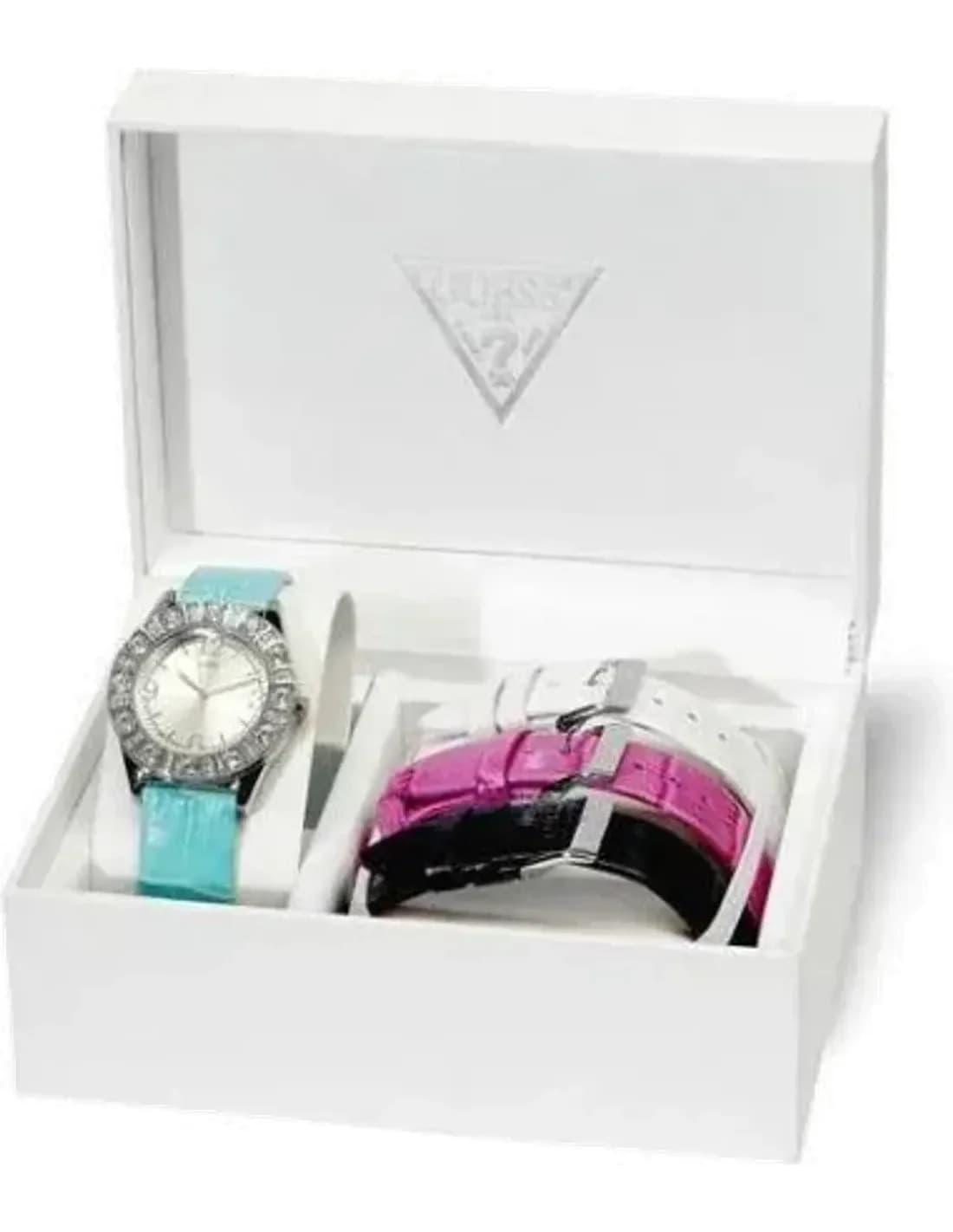 Montre Femme Guess G96034L Coffret 4 bracelets cuir : bleu, rose, blanc, noir