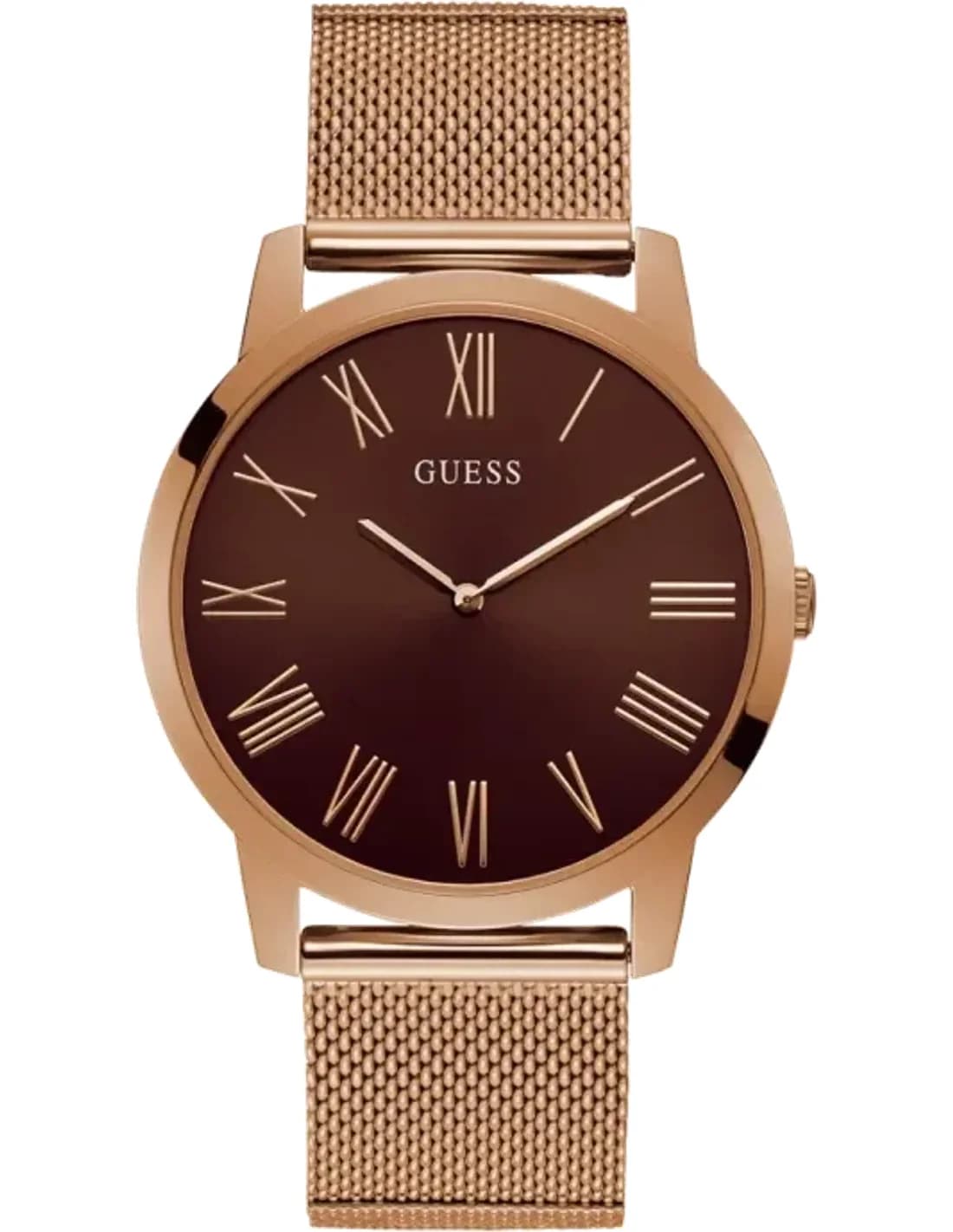 Guess Rose gold 44mm Case GW0074G1 Brown Dial Mesh Stainless Steel Rose gold Bracelet Quartz Men’s Watch