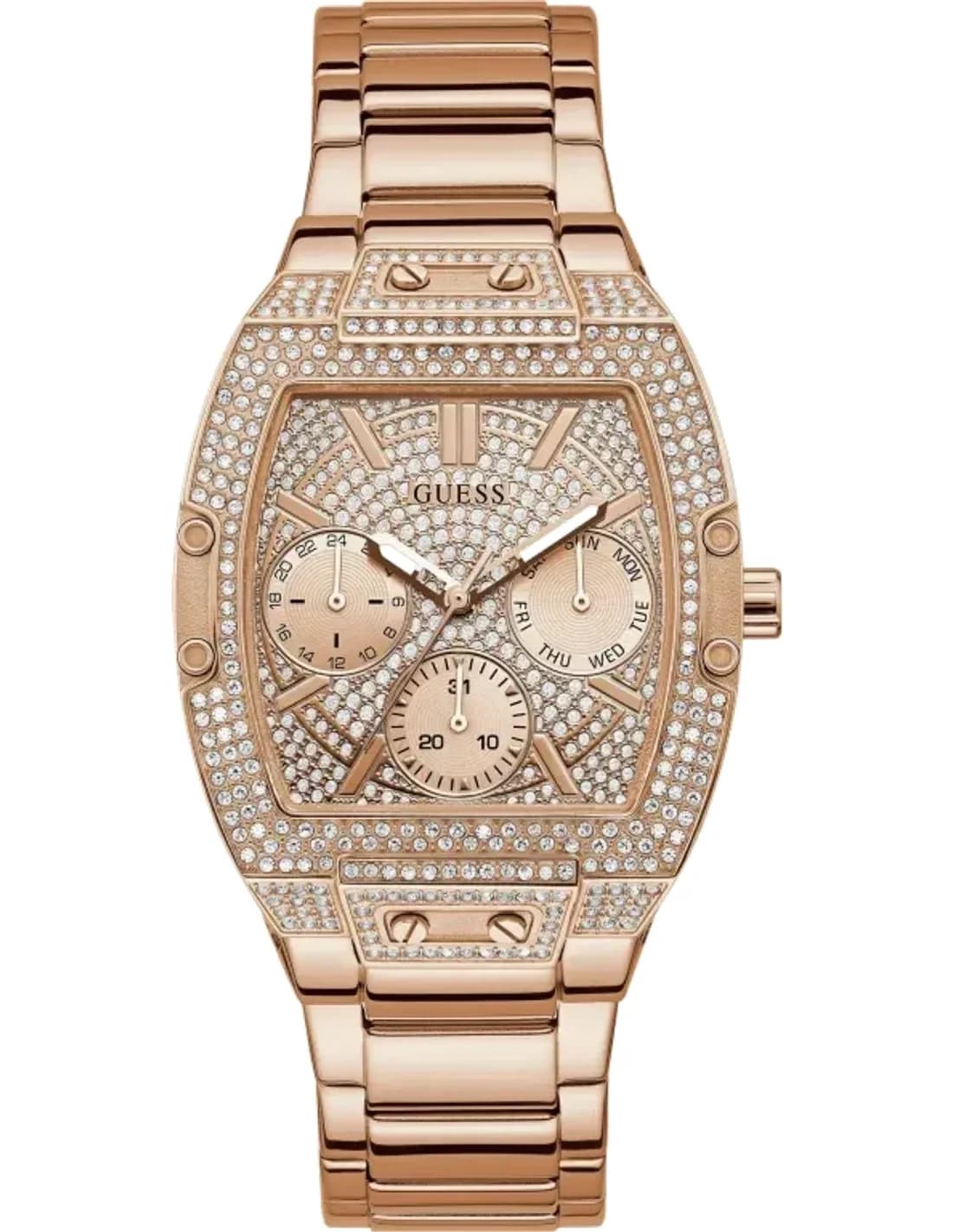 Guess Raven GW0104L3 women's watch with rose gold-tone stainless steel bracelet and crystal-embellished case