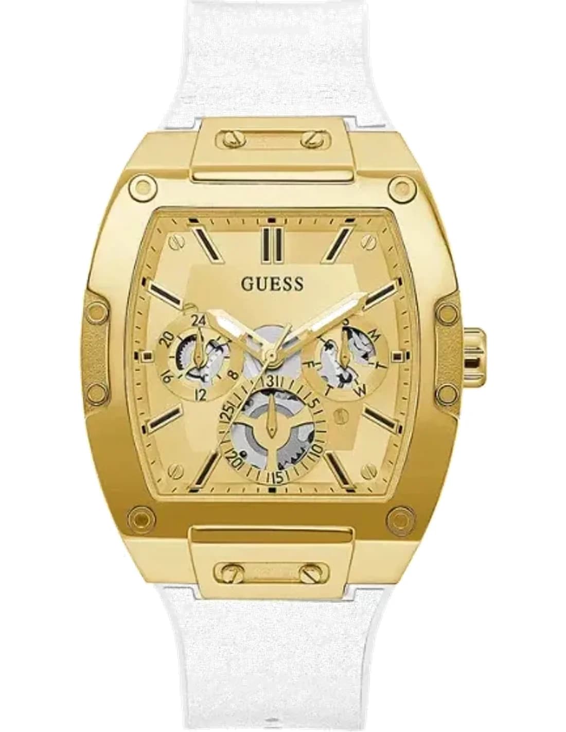 Guess Gold tone 43mm Case GW0202G6 Gold Tone Dial Silicone Strap Multi function Men’s Watch