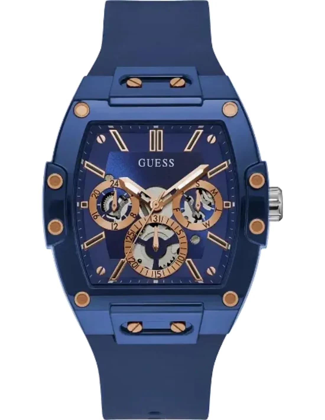 Guess Blue 43mm Case GW0203G7 Blue Dial Silicone Blue Strap Multi function Men’s Watch