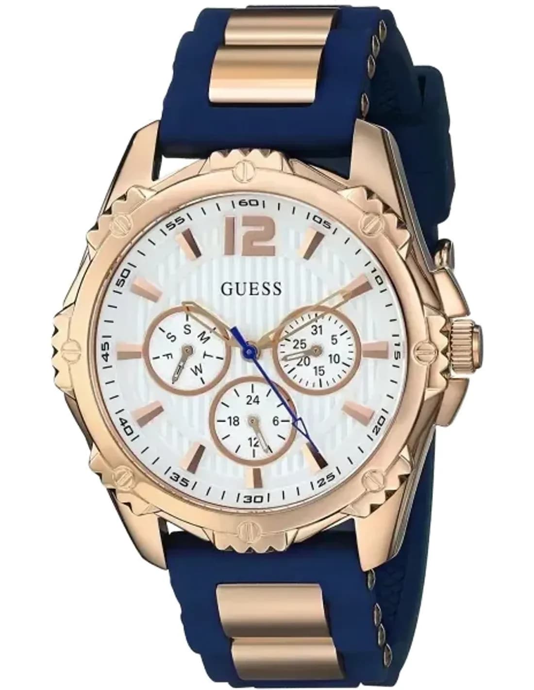 Montre Femme Guess Sporty W0325L8 Bracelet bleu en silicone avec acier doré rose