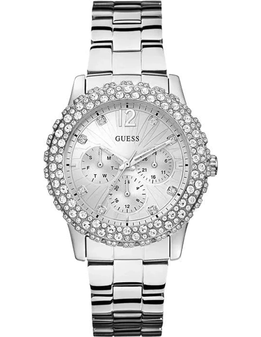 Montre Femme Guess Dazzler W0335L1 Bracelet en acier argenté et lunette avec strass