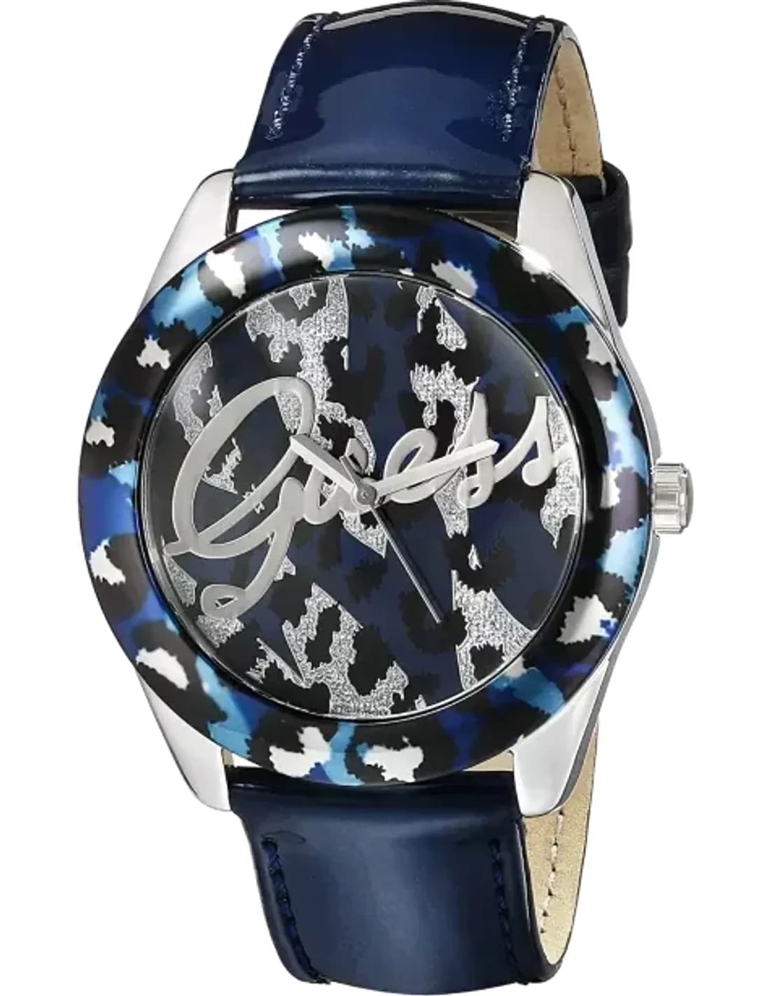 Women's Watch Guess W0455L1 Blue Patent Leather Leopard Dial