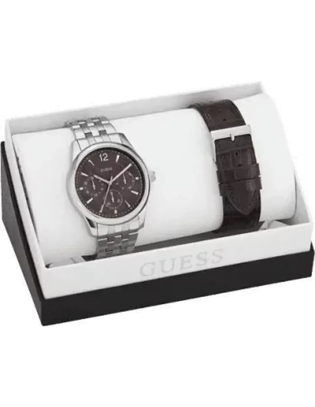 Montre Homme Guess W0508G1 Coffret deux bracelets interchangeables acier et cuir