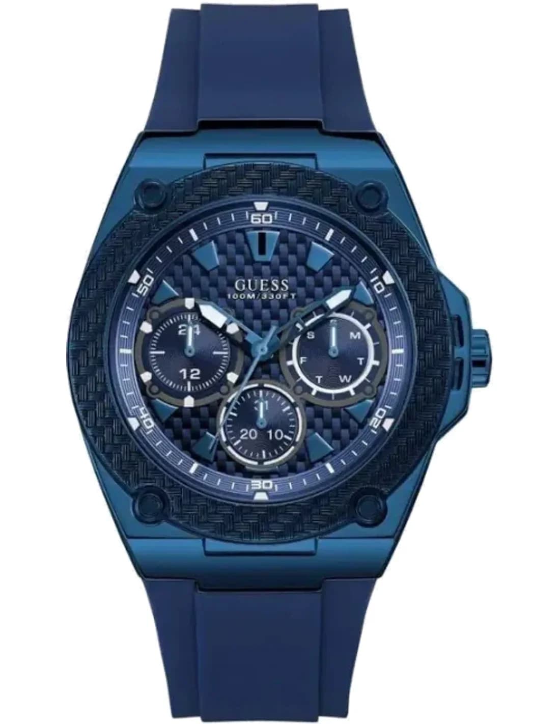 Guess Blue 45mm Case W1049G7 Blue Dial Silicone Blue Strap Multi function Men’s Watch