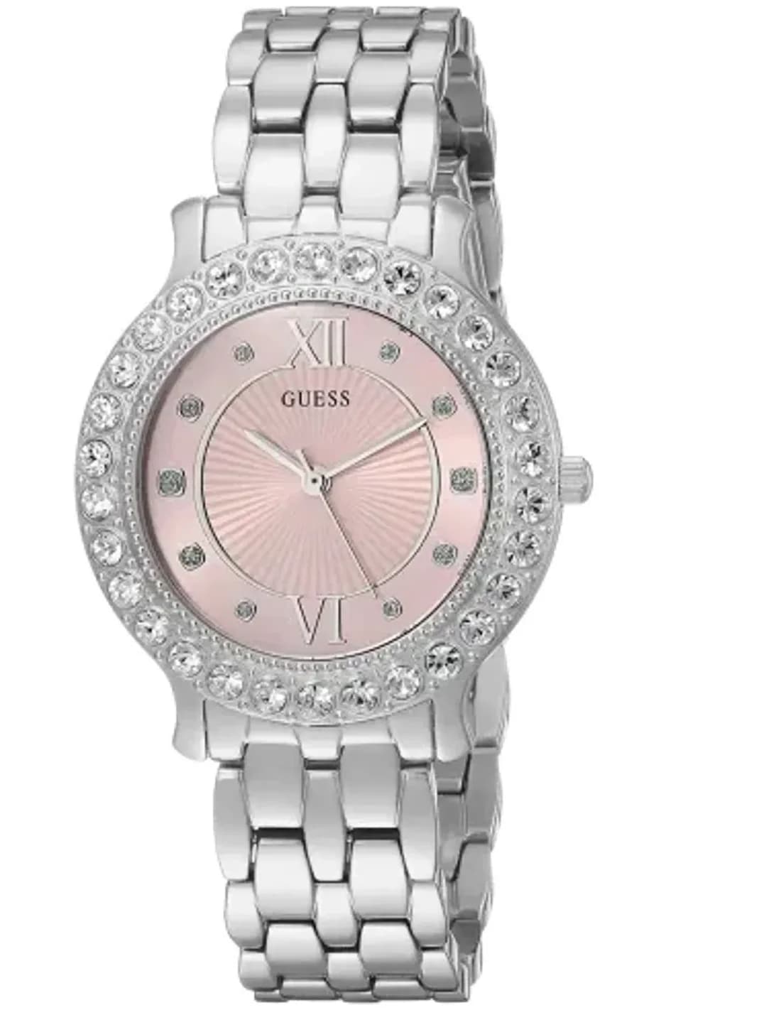 Guess Dress W1062L2 Women's Watch Pink Dial Decorated with Crystals