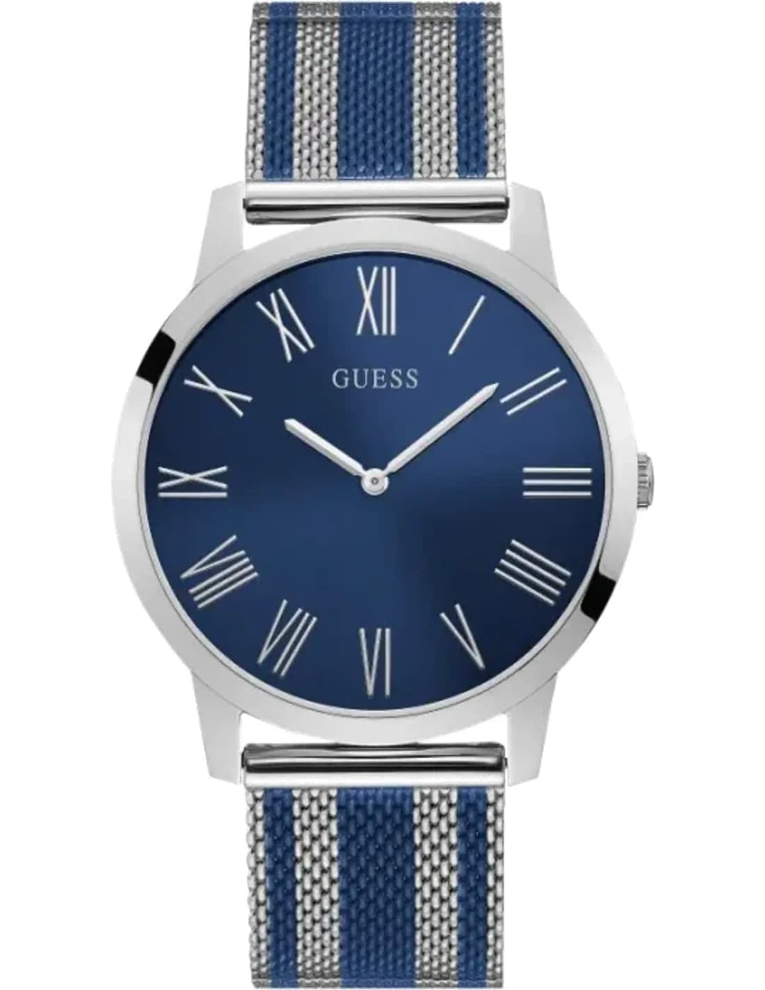 Guess Silver Tone 40mm Case W1179G1 Blue Dial Mesh Bracelet Men’s Watch
