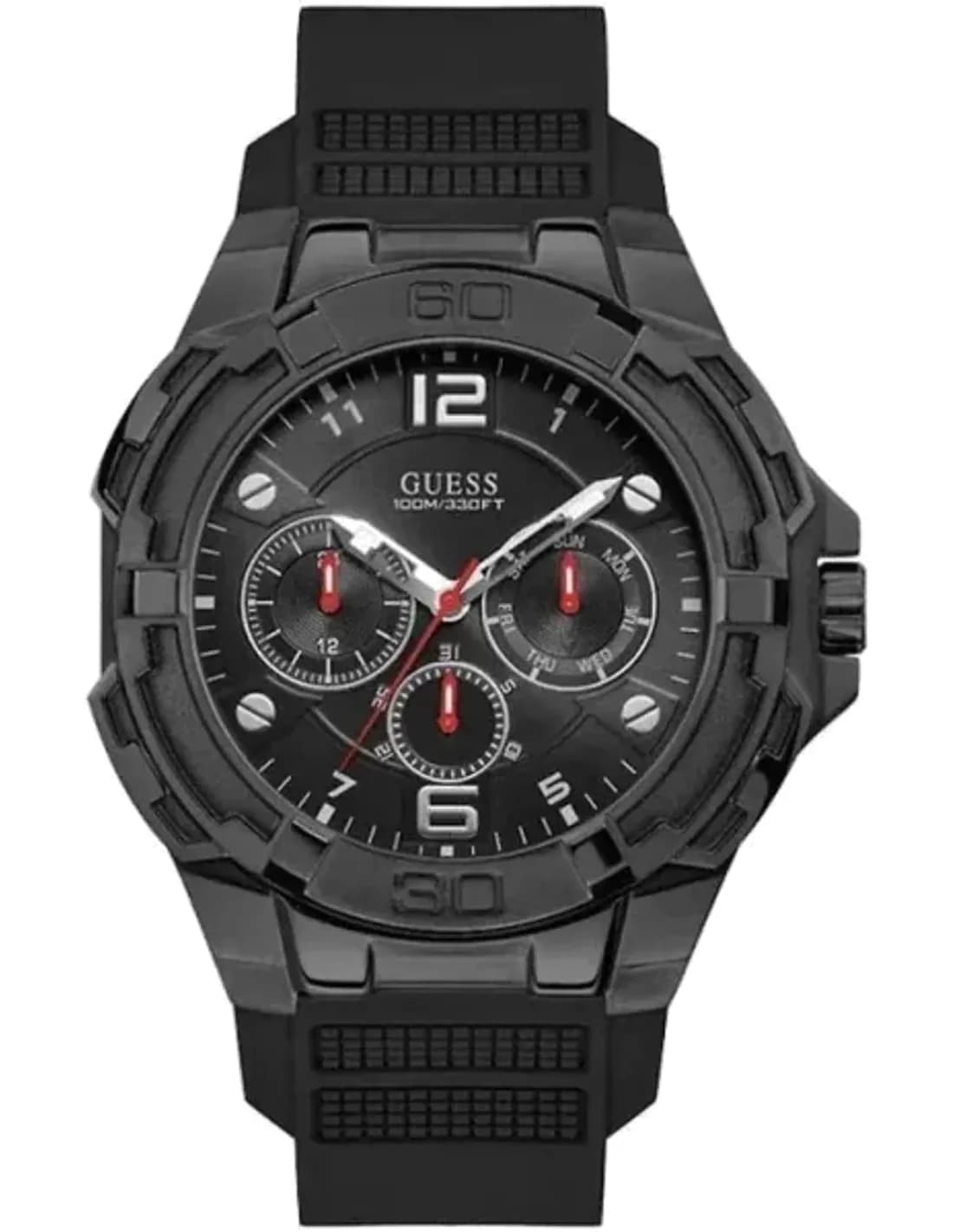 Montre Homme Guess Noir 51mm Boîtier W1254G2 Cadran Noir Bracelet en Silicone Multifonction