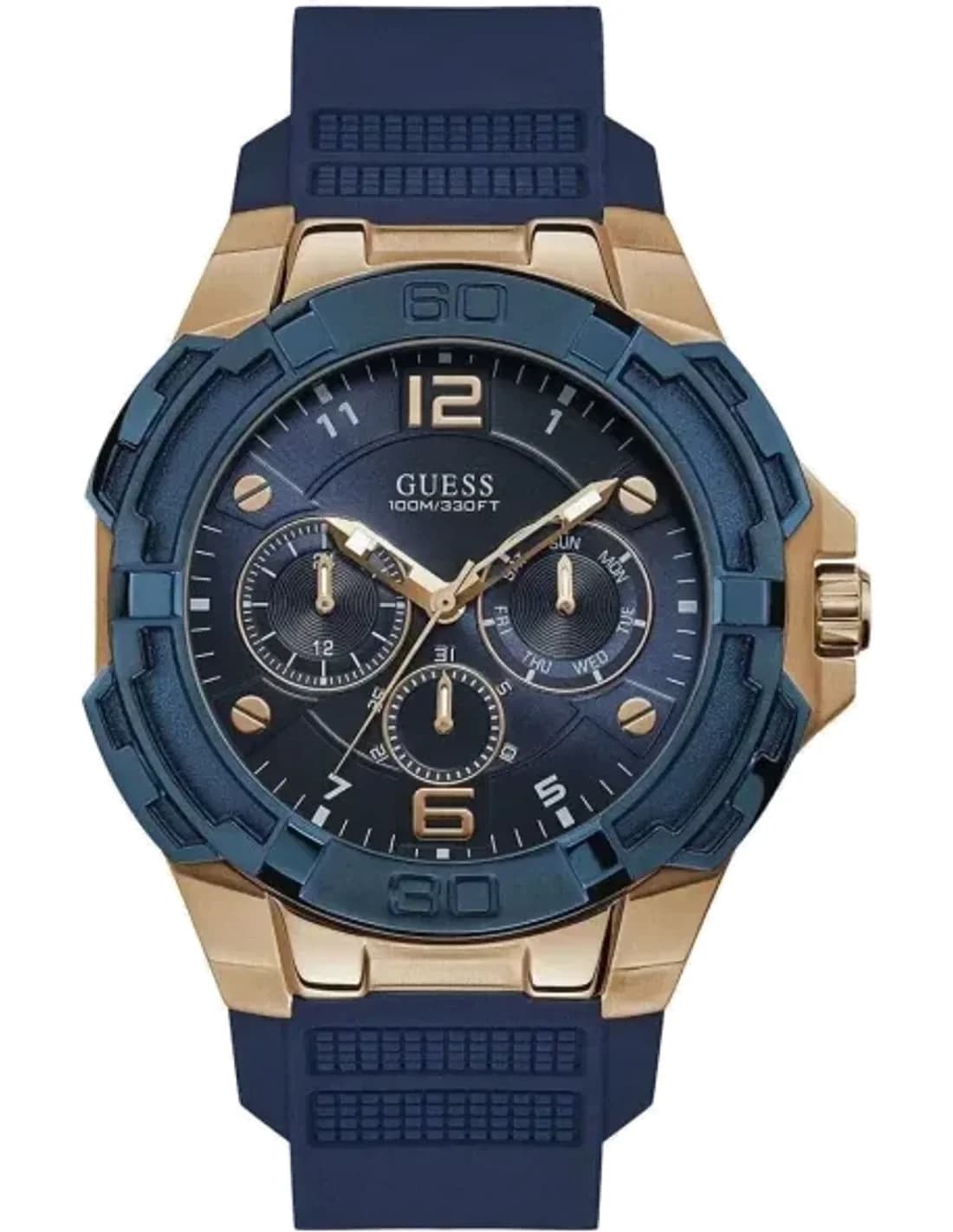 Montre Homme Guess Multifonction W1254G3 Cadran bleu Bracelet en silicone