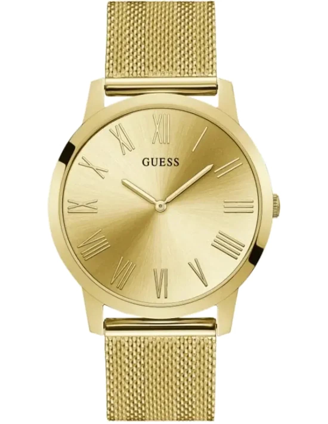 Montre Homme Guess Gold Tone Case W1263G2 Cadran doré Mesh Bracelet en acier inoxydable Quartz