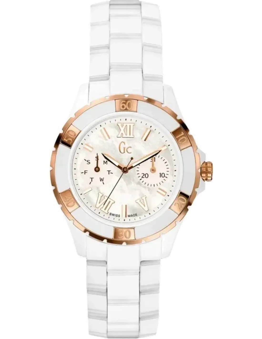 Montre Femme Gc Sport Class X69003L1S Blanche avec détails or rose