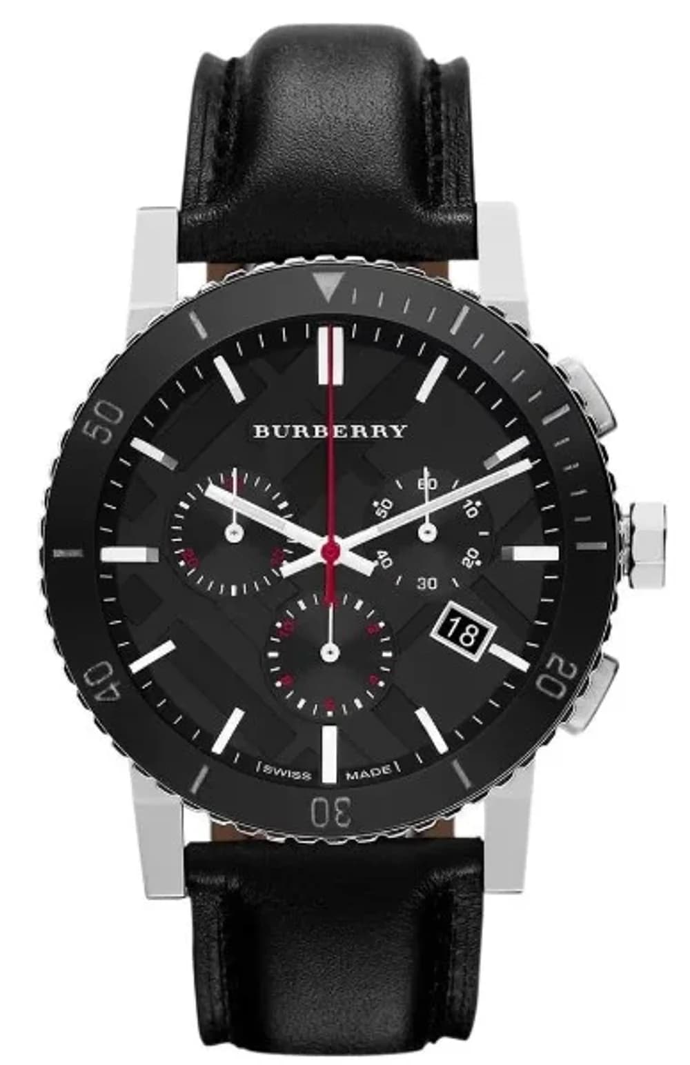 Montre Burberry BU9382 Chronographe Sport avec Bracelet en Cuir Noir
