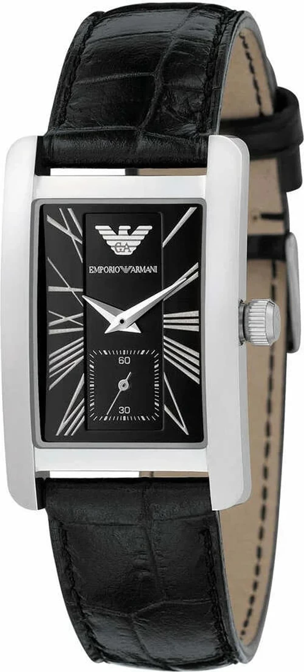 Emporio Armani AR0144 Rectangular Case and Black Leather Strap Watch