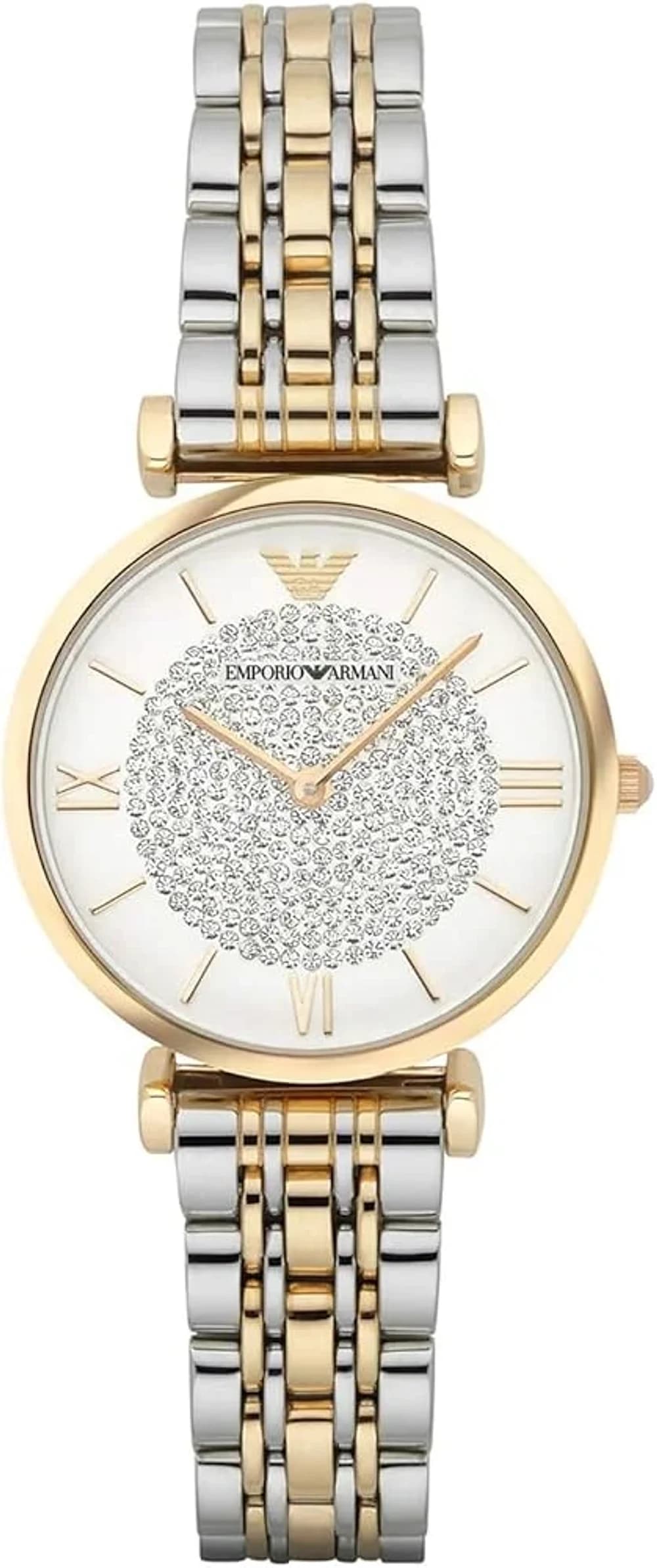 Emporio Armani AR8031 Watch with Mother-of-Pearl Dial and Silver and Gold Two-Tone Strap