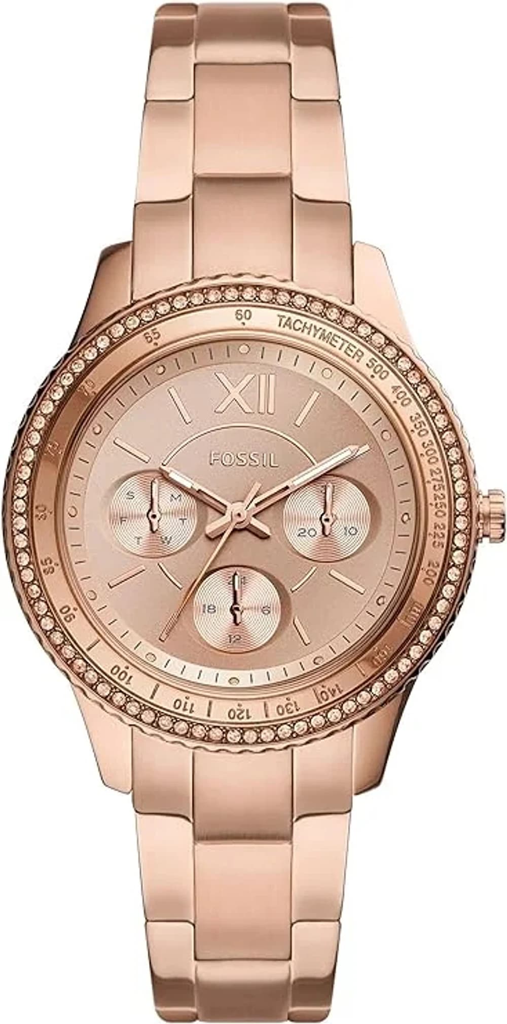 Montre Femme Fossil Stella Sport ES5106 cadran or rose bracelet acier