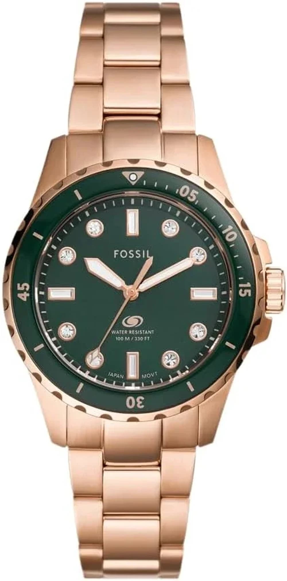 Montre Femme Fossil Blue Dive ES5371 cadran vert bracelet acier