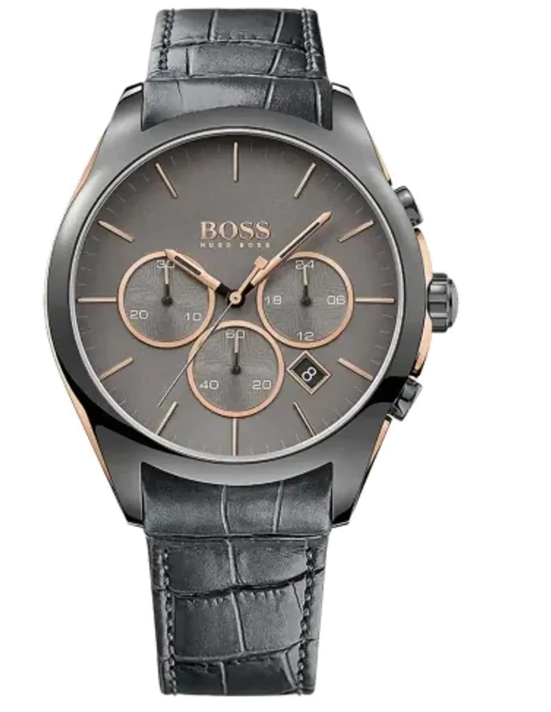 Hugo Boss 1513366 Onyx Chronograph Grey and Rose Gold with Leather Strap Watch