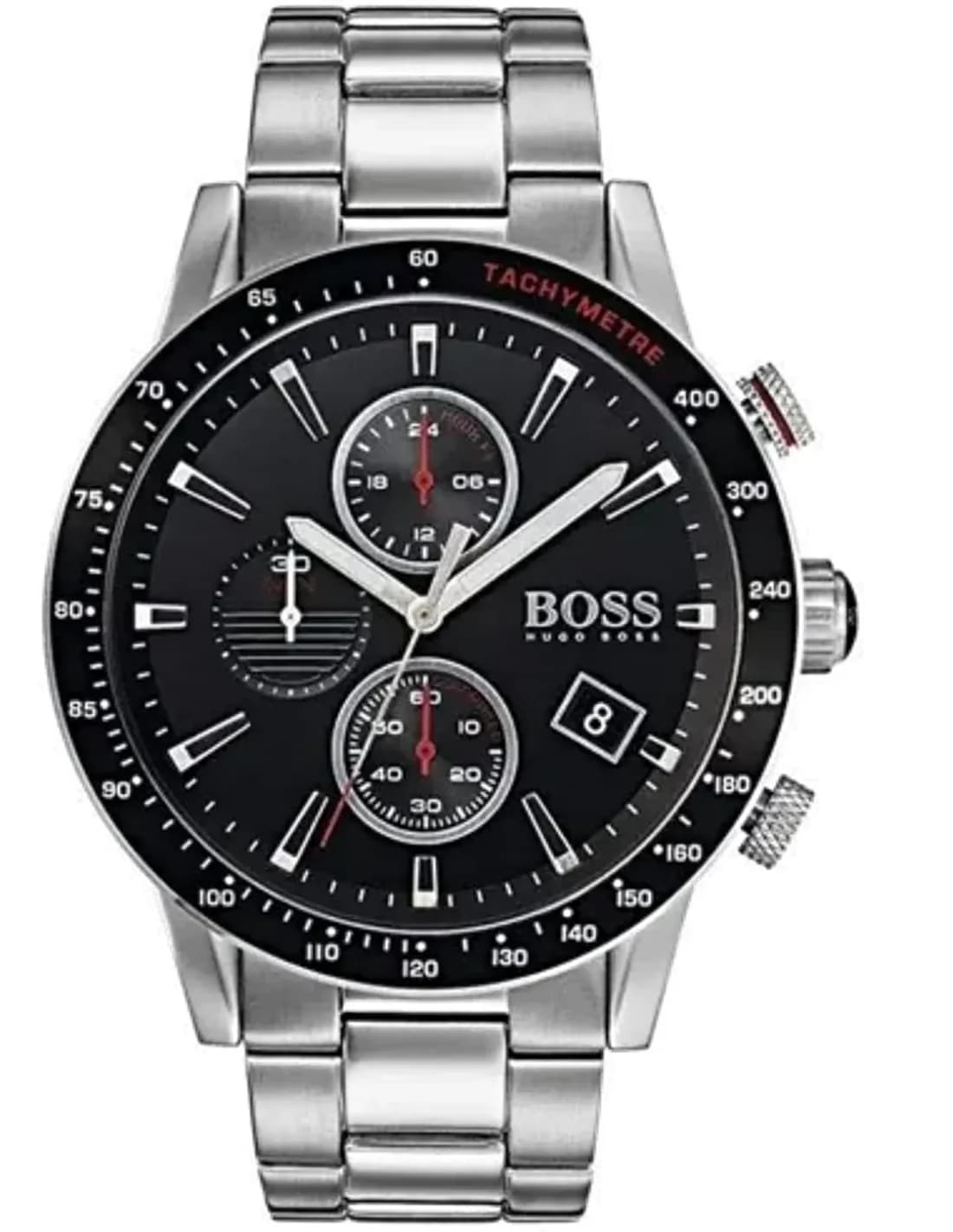 Montre Hugo Boss 1513509 en Acier Argenté avec Cadran Noir et Rouge