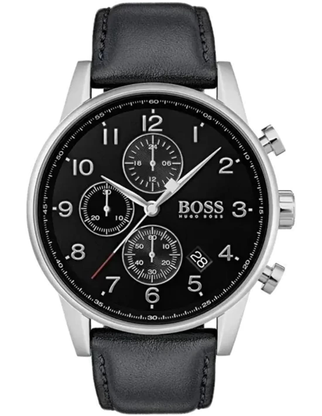 Hugo Boss Navigator aviator watch 1513678 Black leather strap