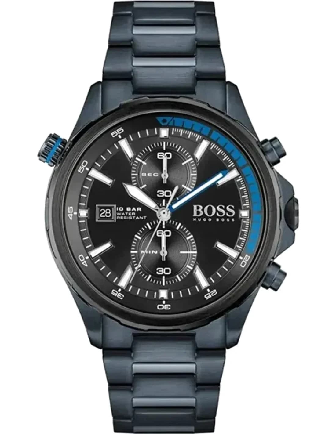 Montre Homme Hugo Boss Globetrotter 1513824 chronographe bleu mat bracelet acier