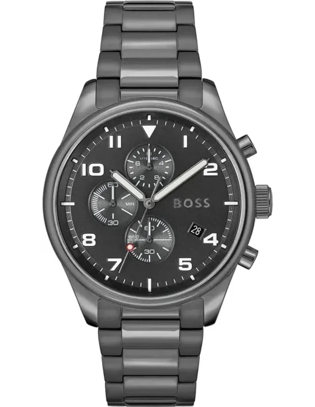 Montre Homme Chronographe Hugo Boss View 1513991 bracelet acier gris cadran noir