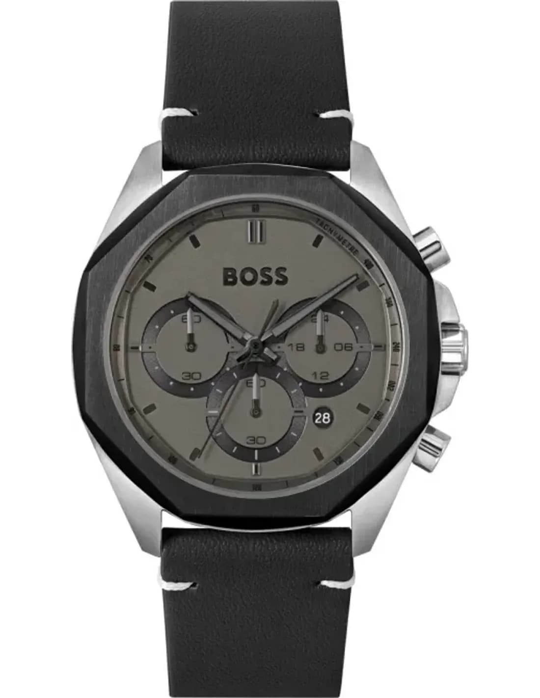 Hugo Boss Cloud 1514014 Men's Watch Black Leather Strap Gray Dial Multifunction