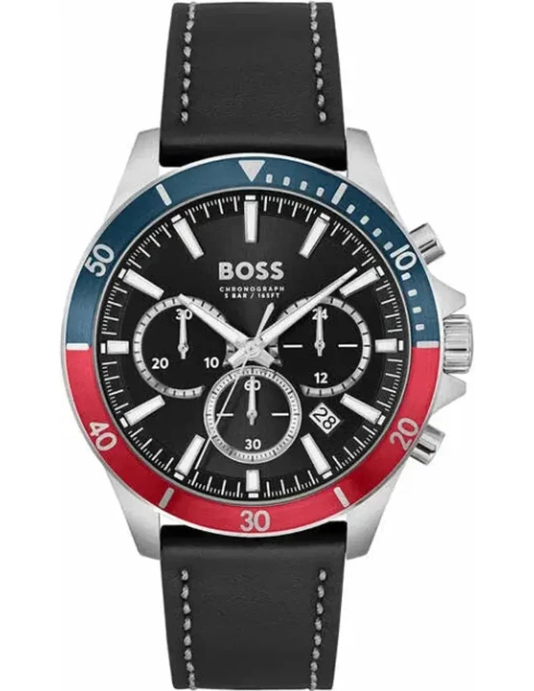 Hugo Boss Troper 1514099 Men's Watch Black Leather Strap Multifunction Dial