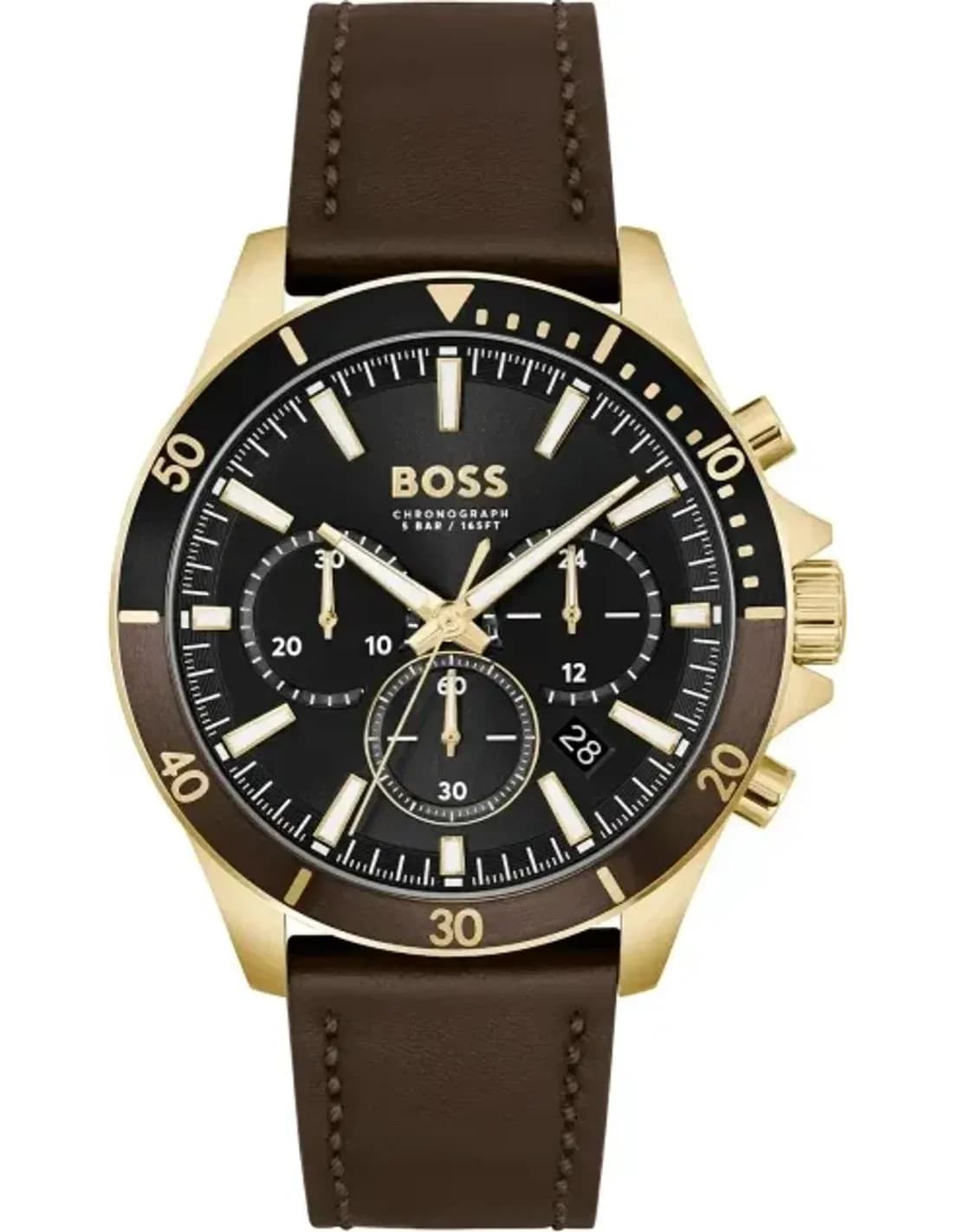 Montre Homme Hugo Boss Troper 1514100 bracelet cuir marron cadran multifonctions