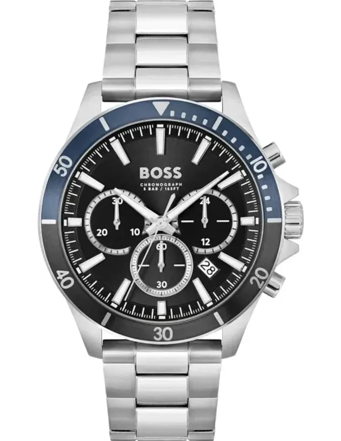Hugo Boss Troper 1514101 Men's Watch Silver Steel Bracelet Black Dial Multifunction