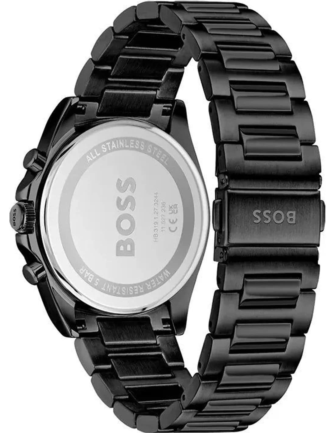 Gros plan sur le cadran noir de la Hugo Boss 1514291