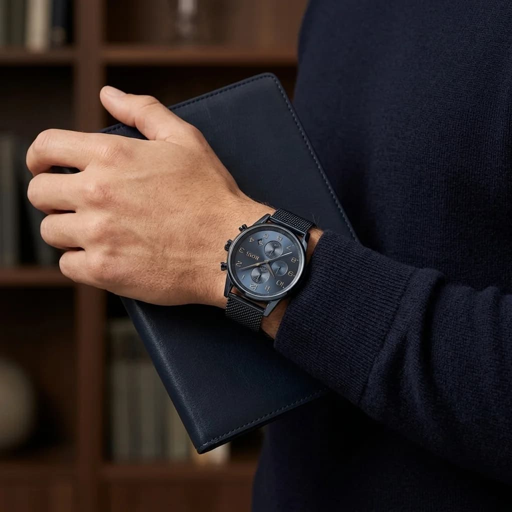 Hugo Boss 1513538 Blue Night Dial and Milanese Mesh Men's Watch vue 4