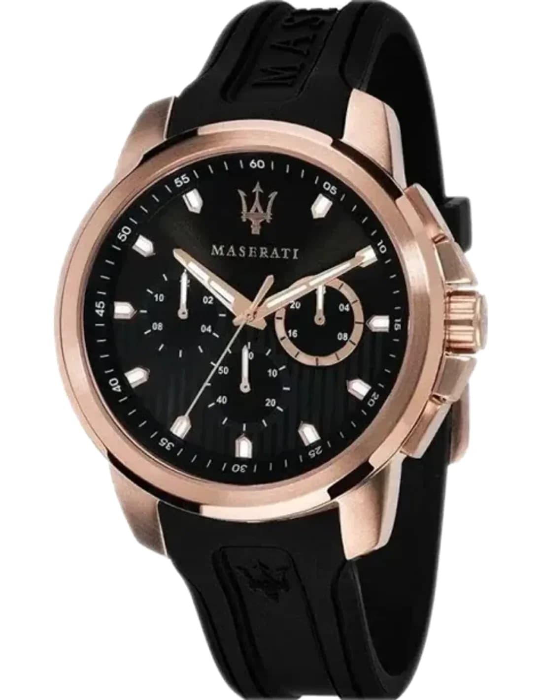 Maserati Sfida R851123008 Chronograph Black Dial Black Silicone Strap Men’s Watch