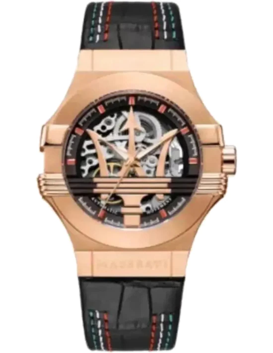 Maserati Potenza R8821108026 Automatic multicoloured Skeleton Dial Black Leather Strap Men’s Watch
