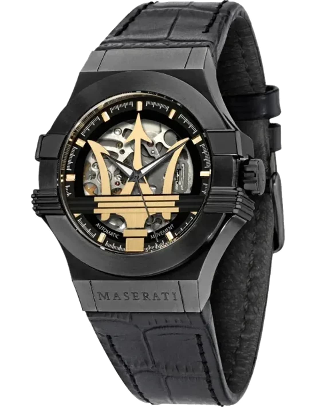 Maserati Potenza R8821108036 Automatic NH70 Skeleton Dial Black Leather Strap Men’s Watch