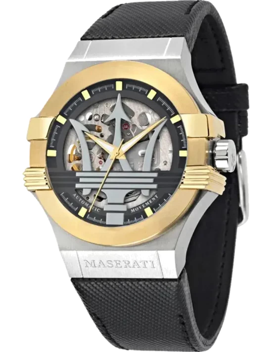 Maserati Potenza R8821108037 Automatic NH70 Skeleton Dial Black Leather Strap Men’s Watch