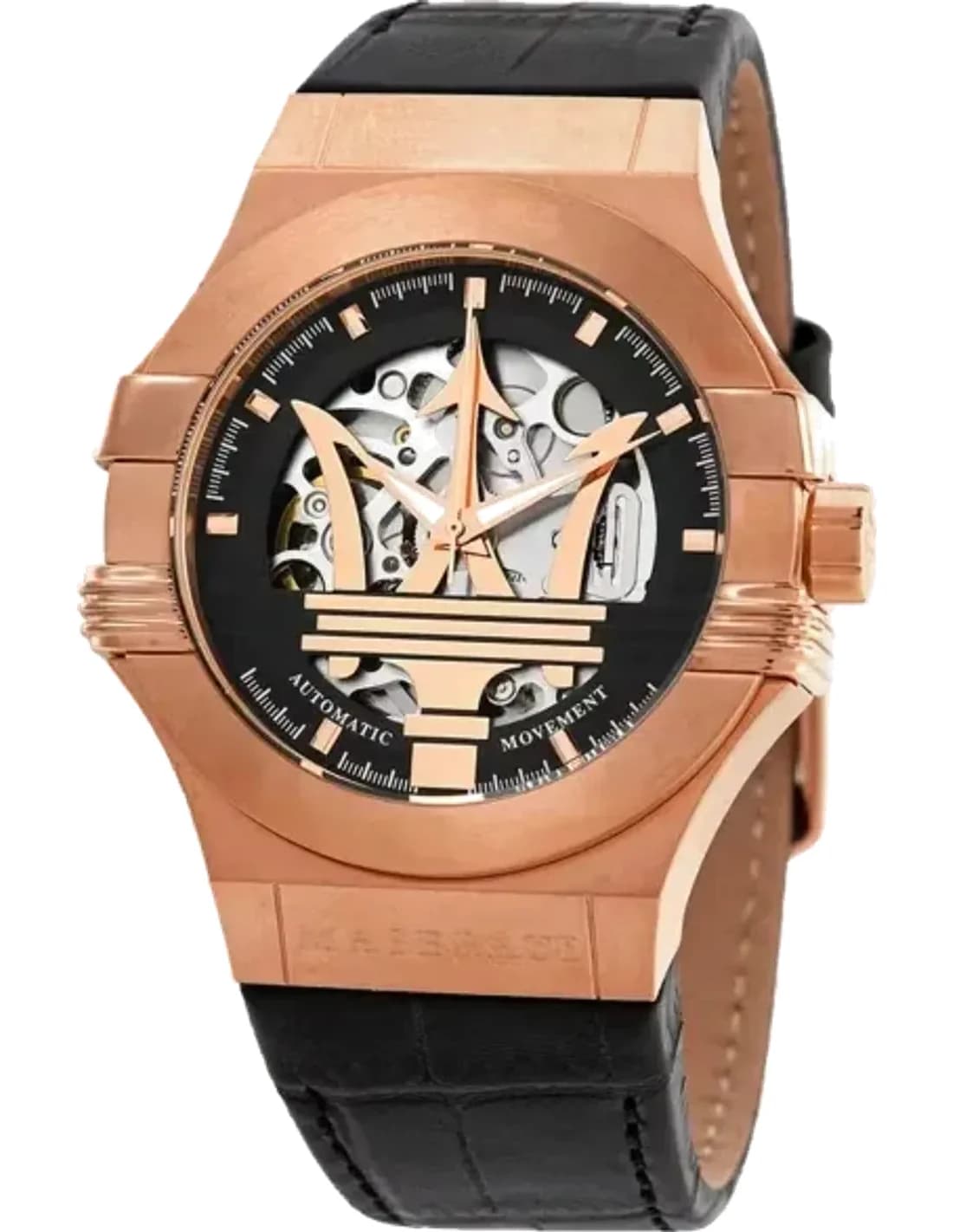 Maserati Potenza R8821108039 Automatic NH70 Skeleton Rose gold Dial Black Leather Strap Men’s Watch
