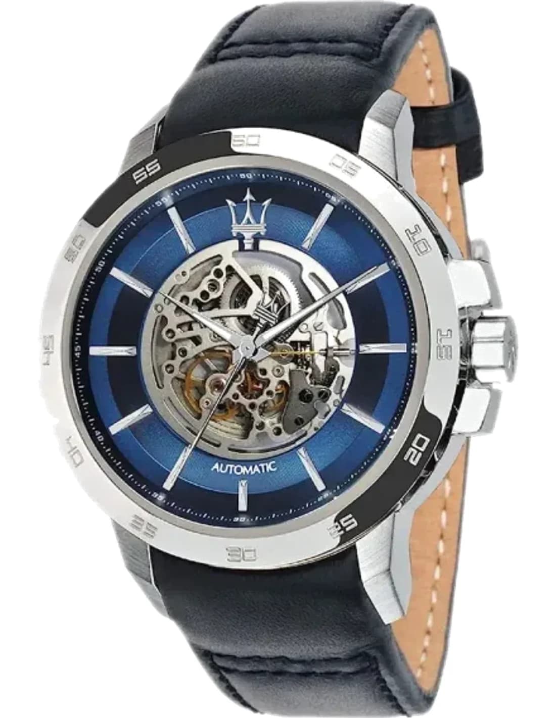 Montre Homme Maserati Ingegno R8821119004 Squelette Automatique Cadran Bleu Bracelet Cuir