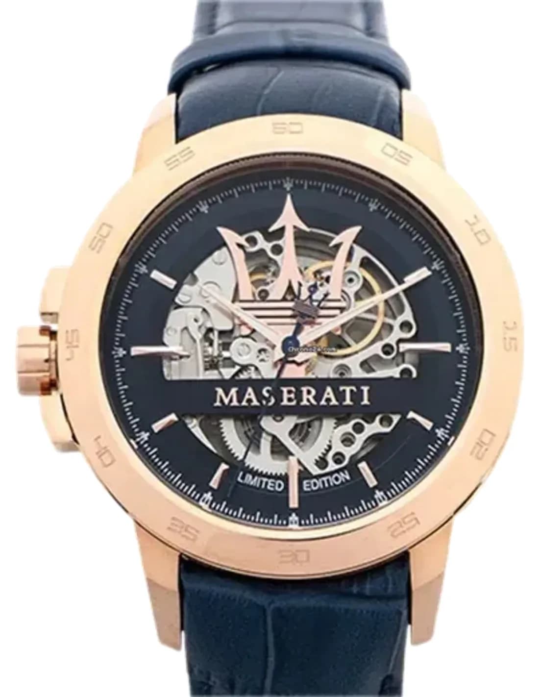 Maserati Automatic R8821119005 Skeleton Blue Dial Blue Leather Strap Men’s Watch