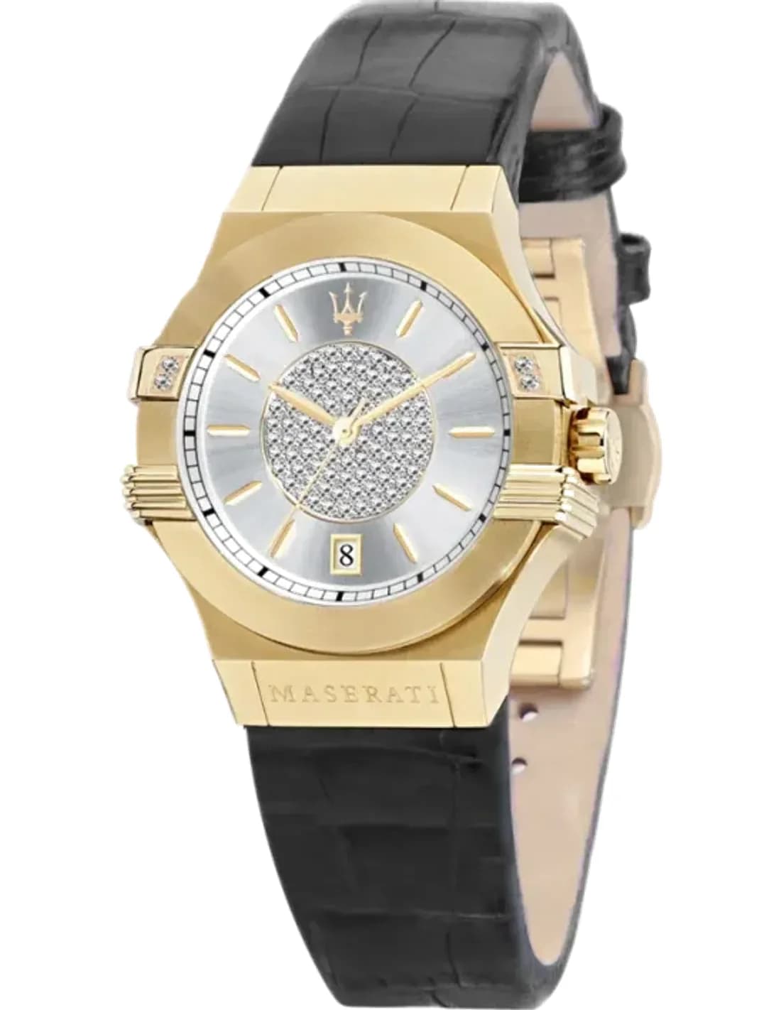 Montre Femme Maserati Potenza R8851108505 Quartz Cadran Argent Bracelet Cuir Noir