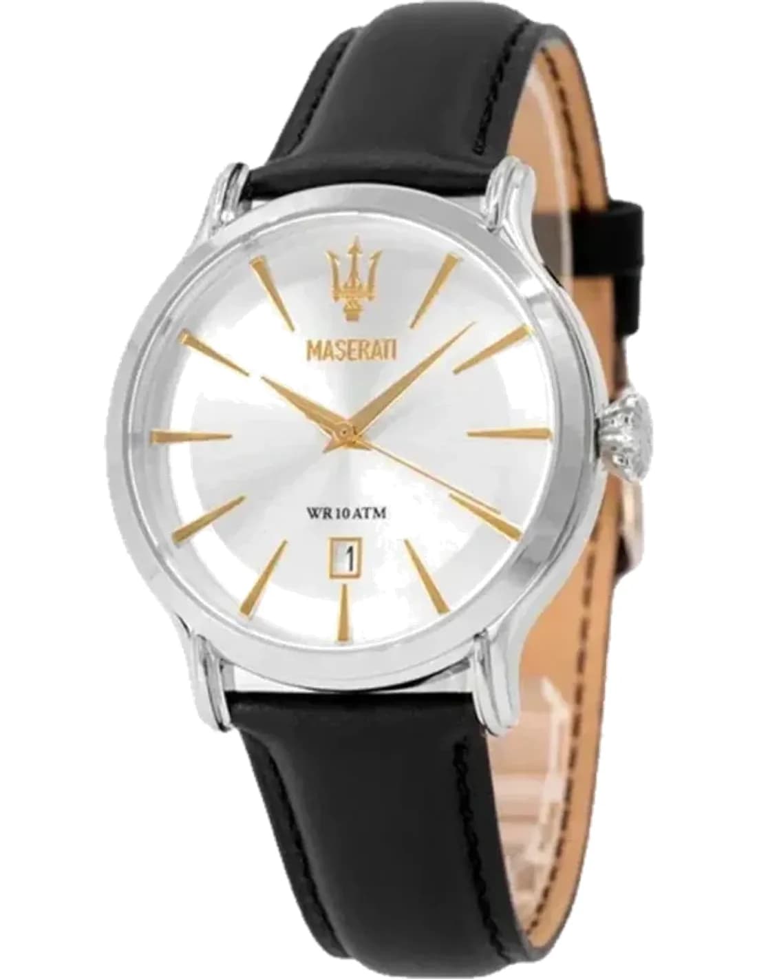 Maserati Epoca R8851118002 Quartz Silver Dial Black Leather Strap Men’s Watch