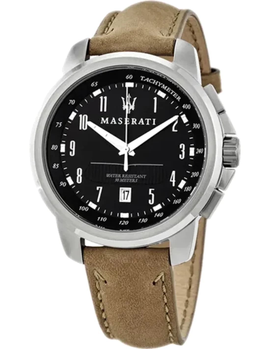 Montre Homme Maserati Successo R8851121004 Quartz Cadran Noir Bracelet Cuir marron