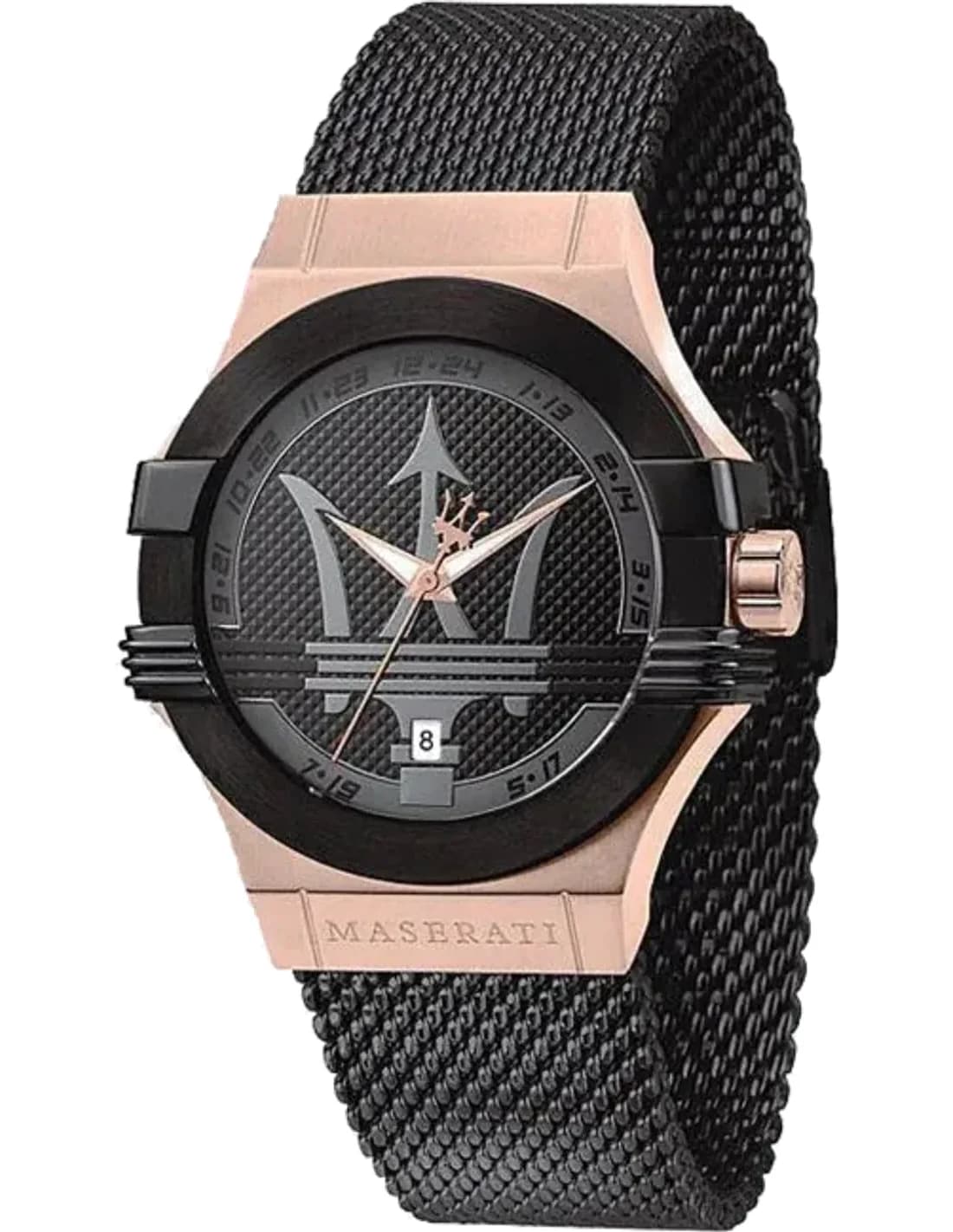 Montre Maserati R8853108010 Potenza Trident Acier Noir Maille Milanaise