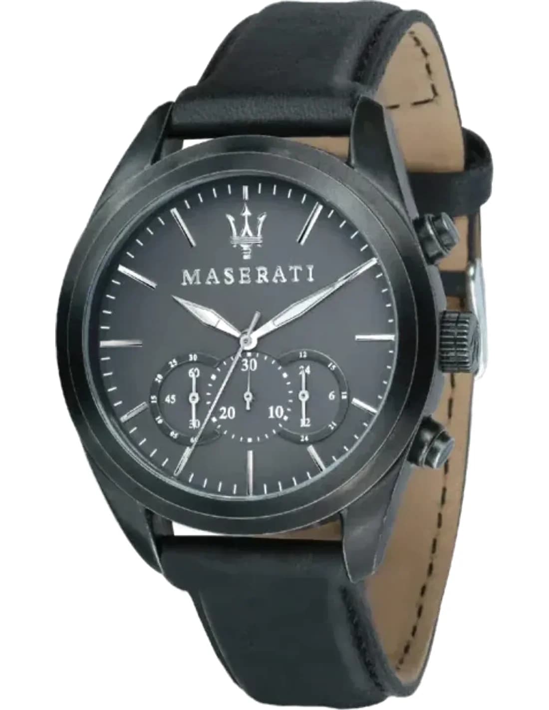 Maserati Traguardo R8871612019 Grey Chronograph Dial Black Leather Strap Men’s Watch