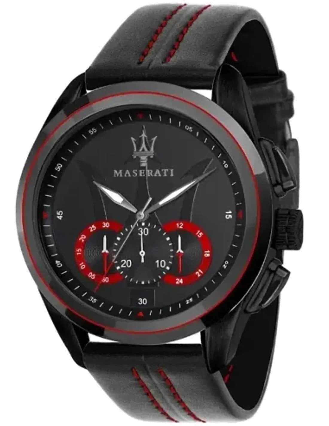 Montre Maserati Traguardo R8871612023 bracelet cuir surpiqures rouges