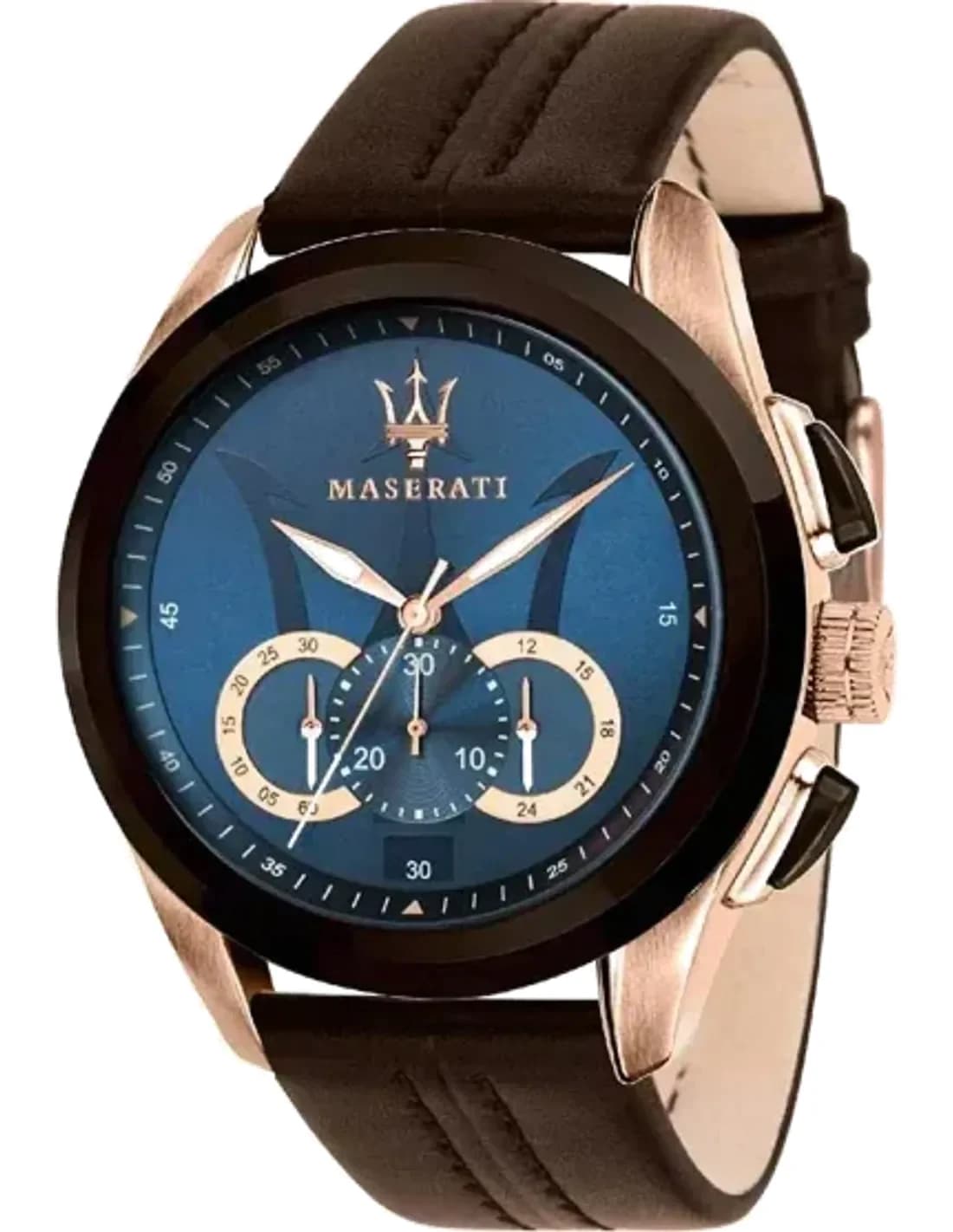 Montre Homme Maserati Traguardo R8871612024 Cadran chronographe bleu Bracelet en cuir marron