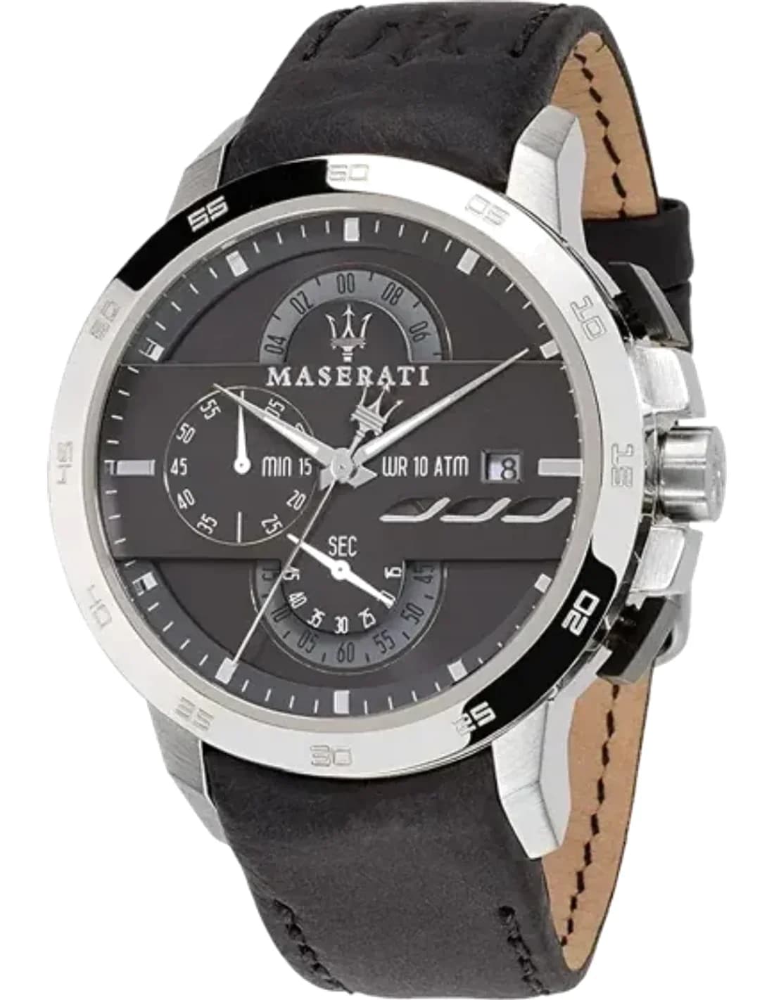 Montre Homme Maserati Ingegno R8871619004 Cadran chronographe noir Bracelet en cuir noir