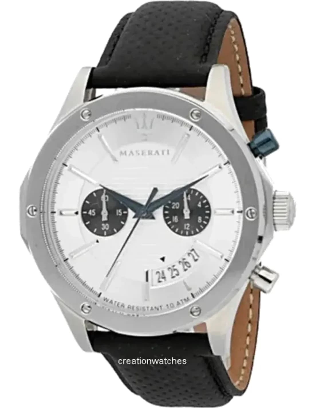 Montre Homme Maserati Circuito R8871627005 Cadran chronographe argenté Bracelet en cuir noir