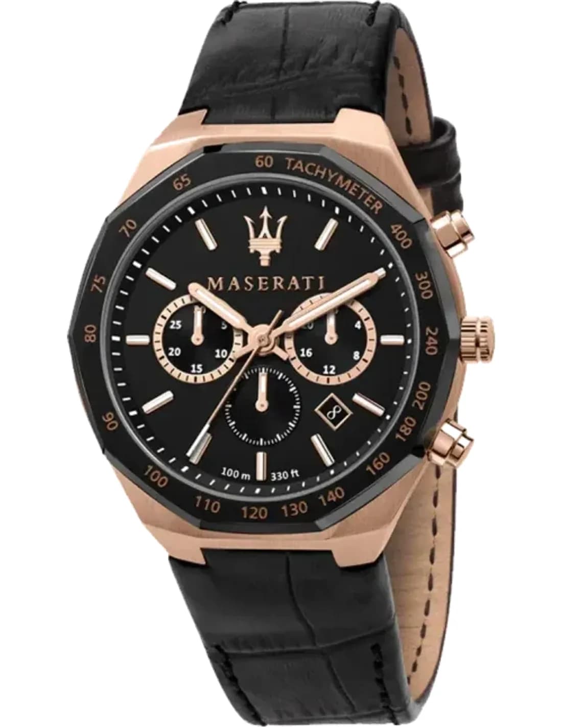 Montre Homme Maserati Stile R8871642001 Chronographe Tachymètre Cadran Noir Bracelet Cuir Noir