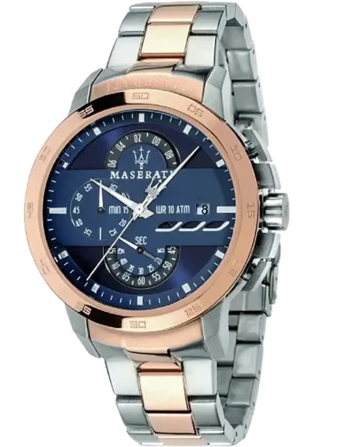 Montre Maserati Ingegno R8873619002 Cadran bleu bracelet bi-ton or rose et argent
